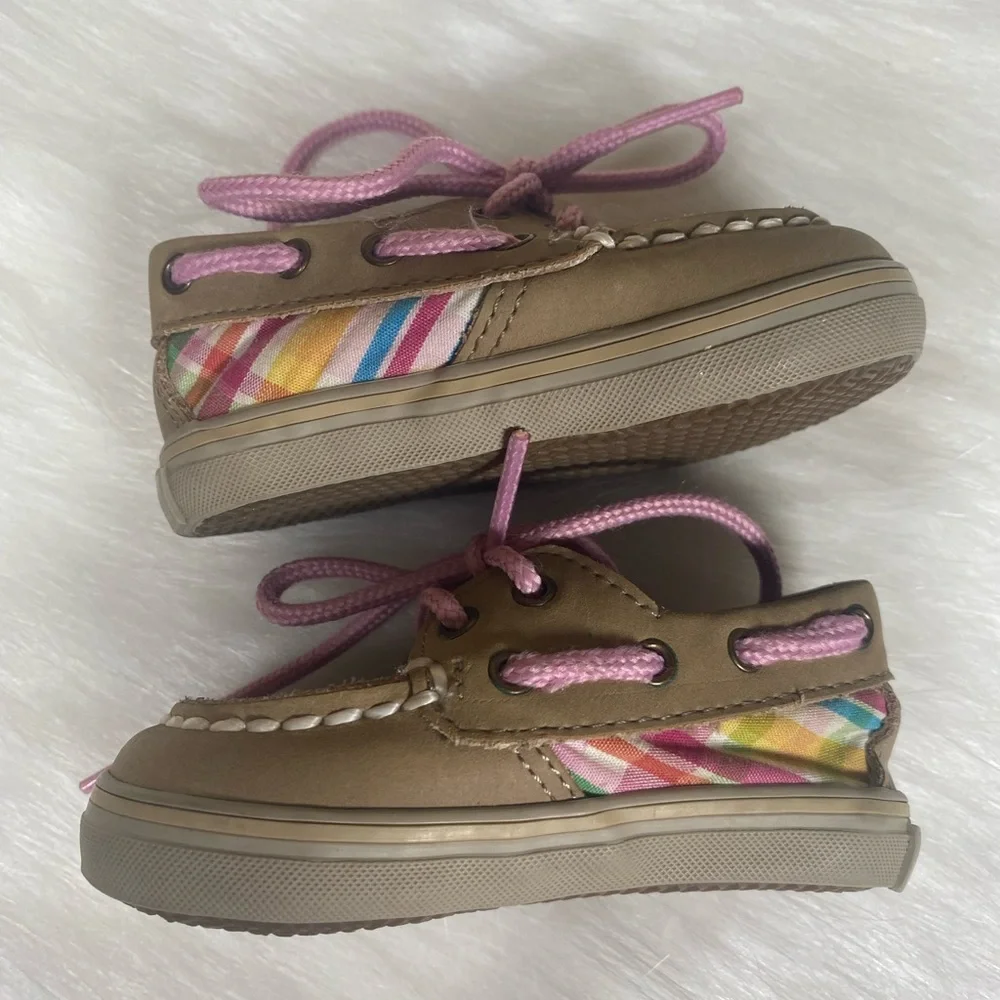 Sperry Top Sider Infant Size 1M Leather Upper Boat Shoes Pink Laces Pre-owned